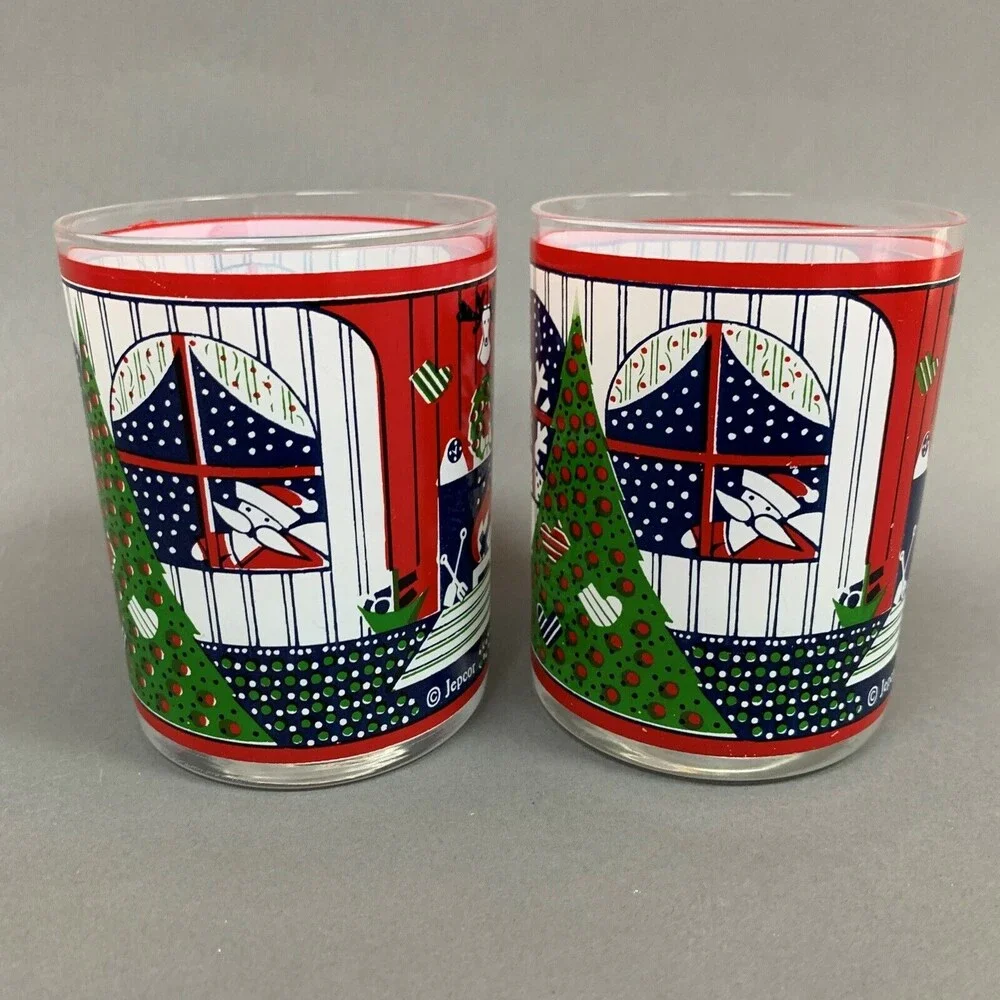 Jepcor Twas‎ Night Before Christmas Glasses Double Old Fashion 4 1/8 Lot of 2